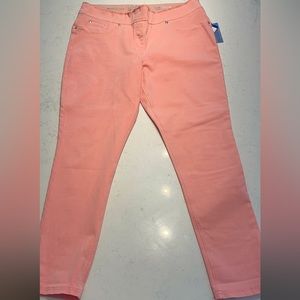 Peter Nygard Womens Jeans 16 Straight Leg Cotton Blend Solid Pink Denim L(14-16